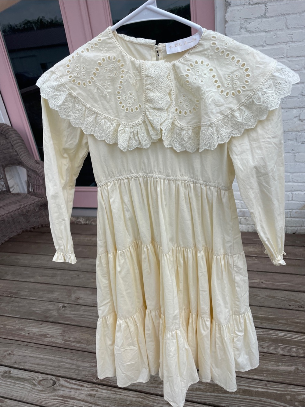 Petite Amalie Girls' Cream Eyelet Collar Tiered Dress